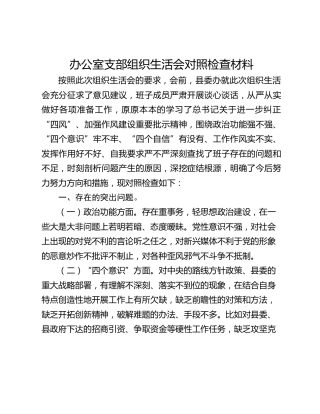 办公室支部组织生活会对照检查材料