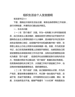 组织生活会个人发言提纲 党支部书记
