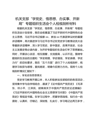 机关支部“学党史、悟思想、办实事、开新局”专题组织生活会个人检视剖析材料