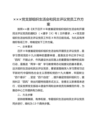 ×××党支部组织生活会和民主评议党员工作方案