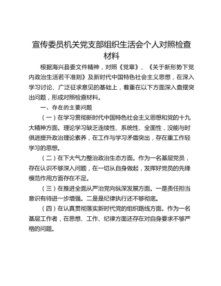 宣传委员机关党支部组织生活会个人对照检查材料