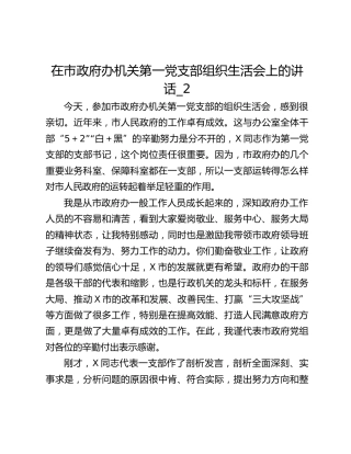 在市政府办机关第一党支部组织生活会上的讲话_2