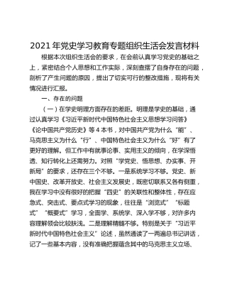 党史学习教育专题组织生活会发言材料_2