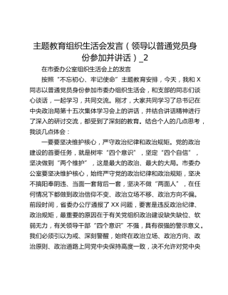 主题教育组织生活会发言（领导以普通党员身份参加并讲话）_2