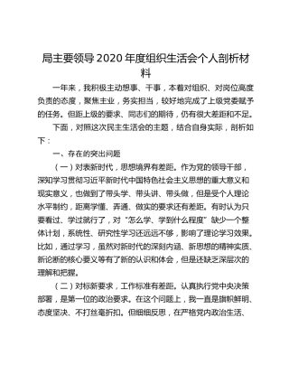 局主要领导2020年度组织生活会个人剖析材料