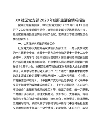 XX社区党支部2020年组织生活会情况报告