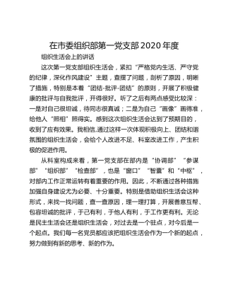 在市委组织部第一党支部2020年度 组织生活会上的讲话