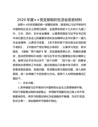 2020年度××党支部组织生活会发言材料