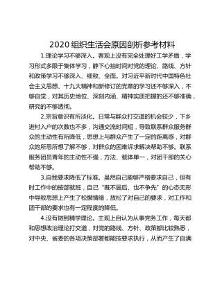 2020组织生活会原因剖析参考材料
