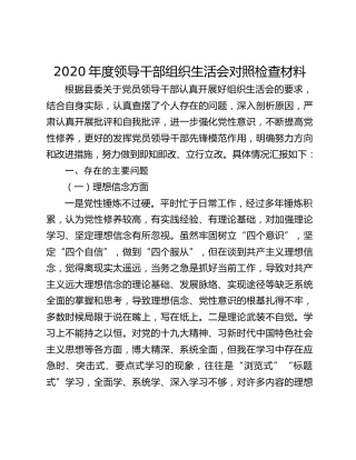 2020年度领导干部组织生活会对照检查材料