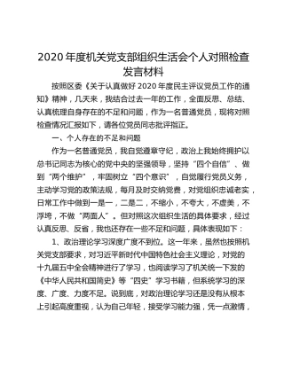 2020年度机关党支部组织生活会个人对照检查发言材料