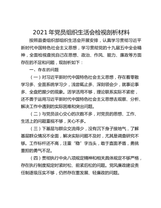 2021年党员组织生活会检视剖析材料