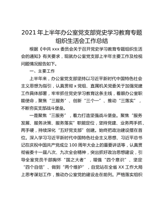 2021年上半年办公室党支部党史学习教育专题组织生活会工作总结