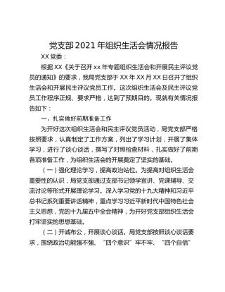 党支部2021年组织生活会情况报告
