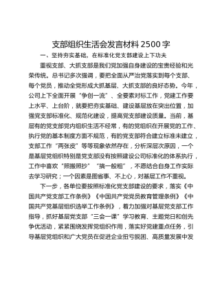 支部组织生活会发言材料2500字