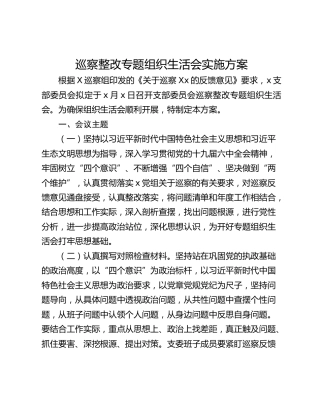 巡察整改专题组织生活会实施方案