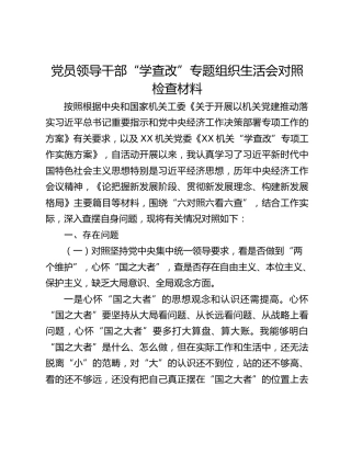 党员领导干部“学查改”专题组织生活会对照检查材料