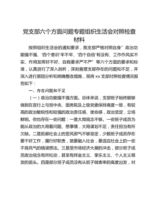 党支部六个方面问题专题组织生活会对照检查材料