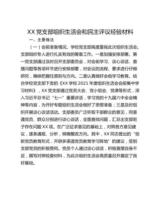 XX党支部组织生活会和民主评议经验材料