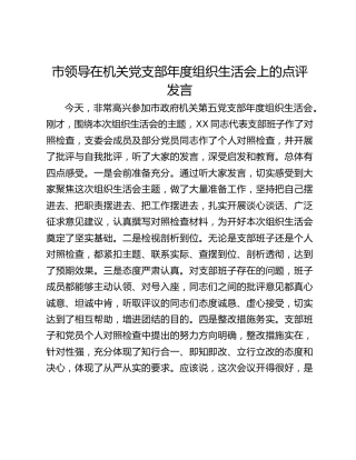 市领导在机关党支部年度组织生活会上的点评发言