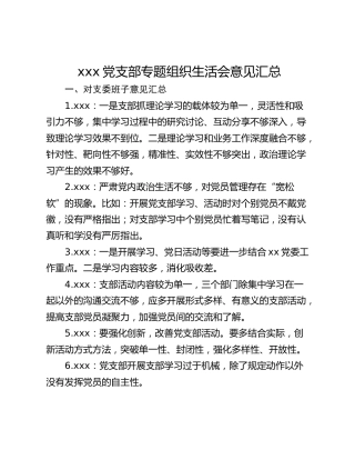 xxx党支部专题组织生活会意见汇总