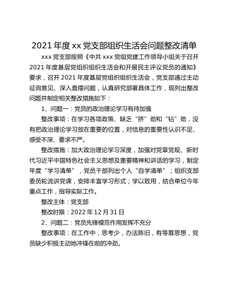 2021年度xx党支部组织生活会问题整改清单