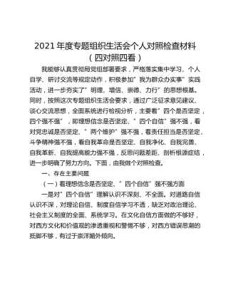 2021年度专题组织生活会个人对照检查材料（四对照四看）