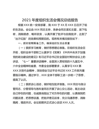 2021年度组织生活会情况总结报告