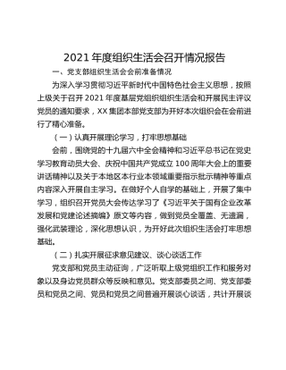 2021年度组织生活会召开情况报告