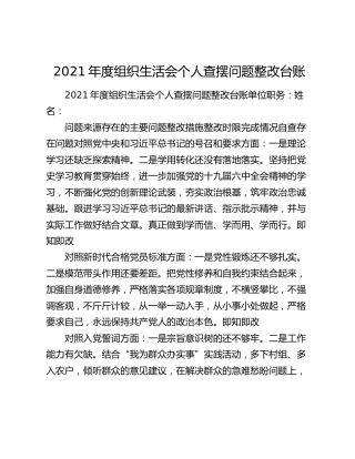 2021年度组织生活会个人查摆问题整改台账2021年度组织生活会个人查摆问题整改台账