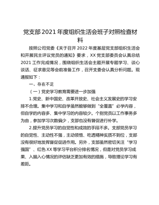 党支部2021年度组织生活会班子对照检查材料