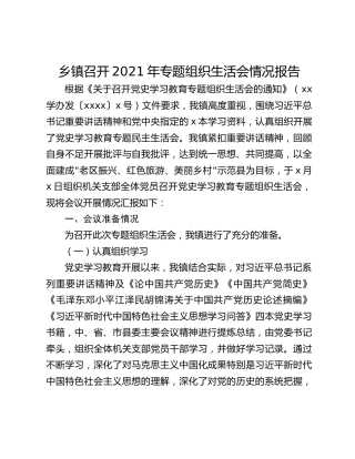 乡镇召开2021年专题组织生活会情况报告