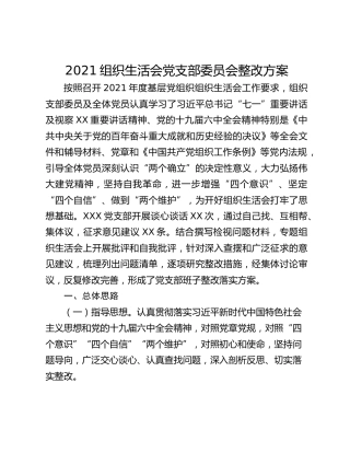 2021组织生活会党支部委员会整改方案
