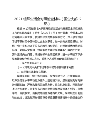 2021组织生活会对照检查材料（国企支部书记）