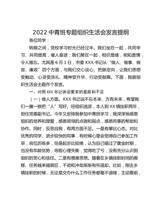 2022中青班专题组织生活会发言提纲