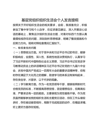 基层党组织组织生活会个人发言提纲
