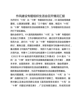 作风建设专题组织生活会召开情况汇报(1)