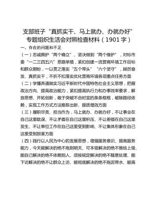 支部班子“真抓实干、马上就办、办就办好”专题组织生活会对照检查材料(1)