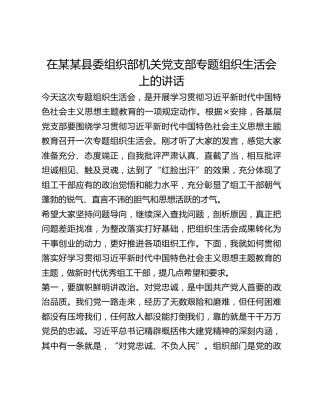 在某某县委组织部机关党支部专题组织生活会上的讲话(1)