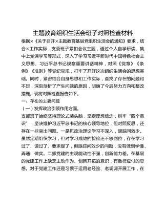 主题教育组织生活会班子对照检查材料(1)