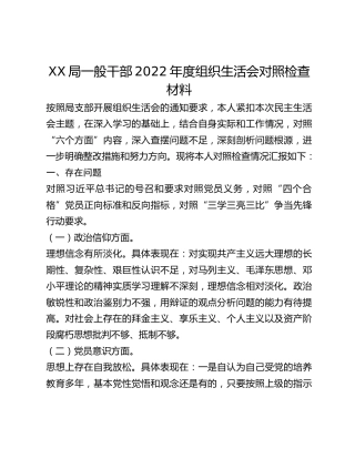 XX局一般干部2022年度组织生活会对照检查材料