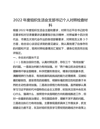 2022年度组织生活会支部书记个人对照检查材料(1)