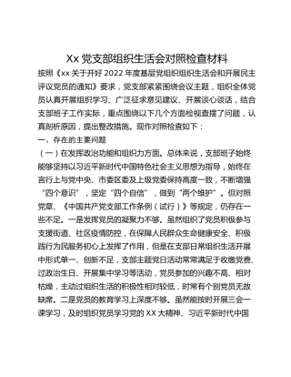 xx党支部2022年度组织生活会对照检查材料(1)