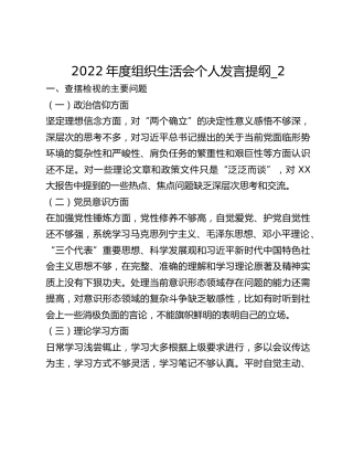 2022年度组织生活会个人发言提纲_2
