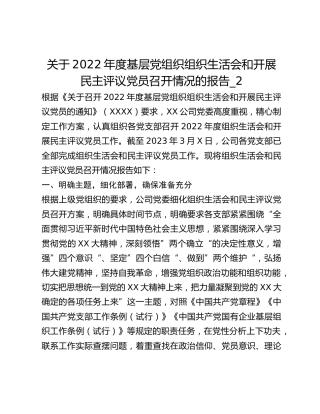 关于2022年度基层党组织组织生活会和开展民主评议党员召开情况的报告_2