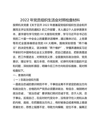 2022年党员组织生活会对照检查材料