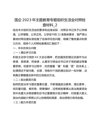 国企2023年主题教育专题组织生活会对照检查材料_2