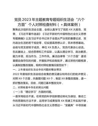2023年主题教育专题组织生活会“六个方面”个人对照检查材料（具体案例）