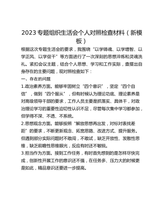 2023专题组织生活会个人对照检查材料（新模板）