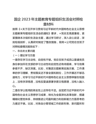 国企2023年主题教育专题组织生活会对照检查材料(1)